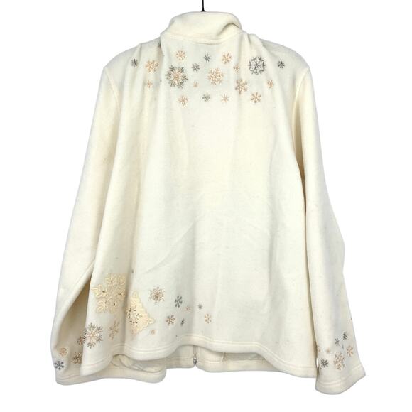 Talbots Fleece Jacket Womens XL Cream Embroidered Snowflake Full Zip Winter Cozy - Picture 2 of 6
